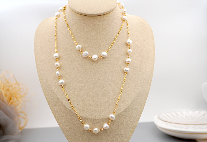 Retro Irregular Pearl Titanium Steel Necklace 1 Piece