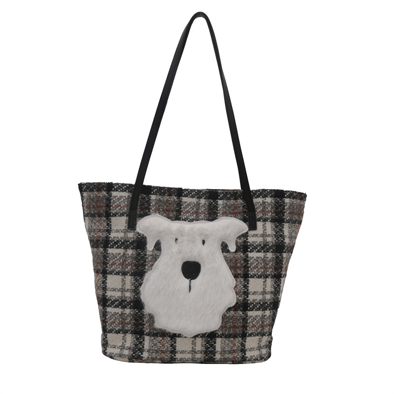 Bolso bandolera a cuadros de lana retro para mujer 2024 nuevo estilo bolso de otoño e invierno bolso de ocio de gran capacidad