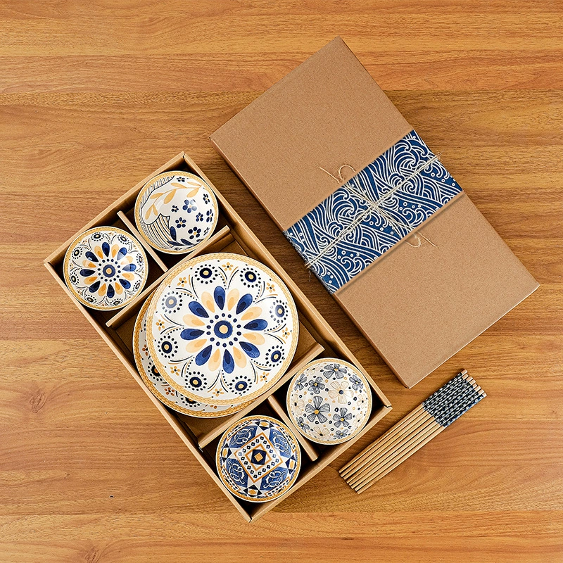 Набор посуды и тарелок, японская керамическая посуда для дома, миски для риса, деловые маленькие подарочные миски, подарочная коробка