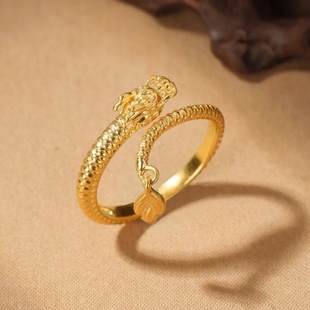 18K Gold Dragon Swinging Tail Ring Au750 Color Gold Non-Removable Zodiac Dragon 999 Pure Gold Ring Support Birth Year Gift