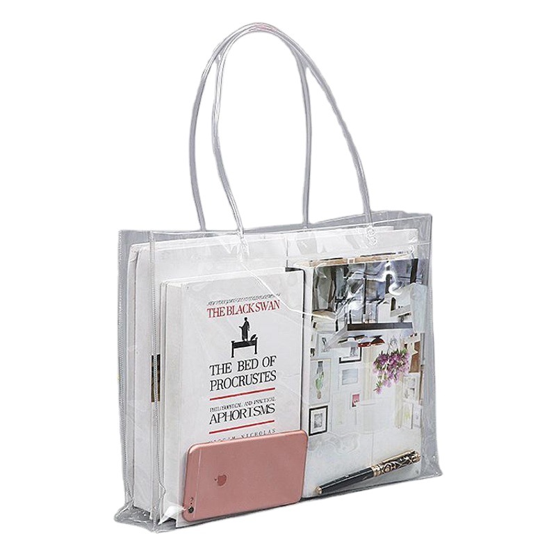 En stock bolsa de regalo de mano de plástico transparente botón de presión bolsa de embalaje de PVC bolsa de regalo transparente bolso de PVC al por mayor image 1