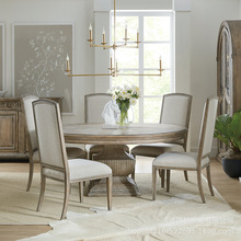 美式实木复古做旧餐桌椅组合 法式餐厅圆形餐桌 小户型家用6人饭