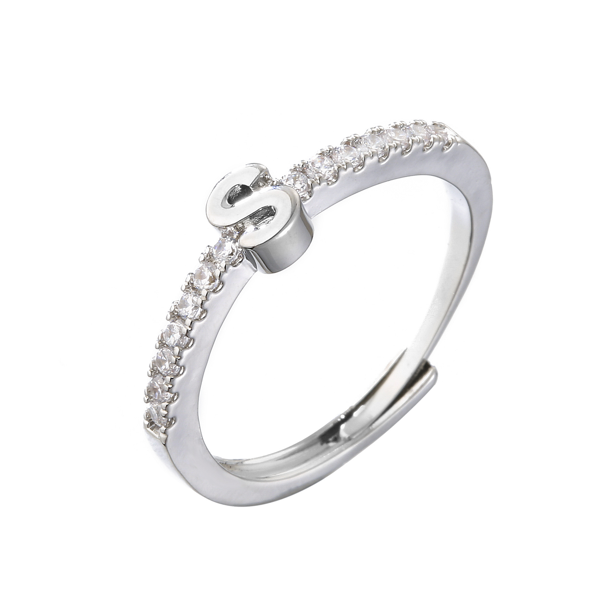 Micro-Inlaid Zircon Letters Ring 26 English Letters Opening Adjustable Ring