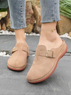 J 55002 Buckle Slip-On Slippers Ƥ������Ь �W���L��羳���R