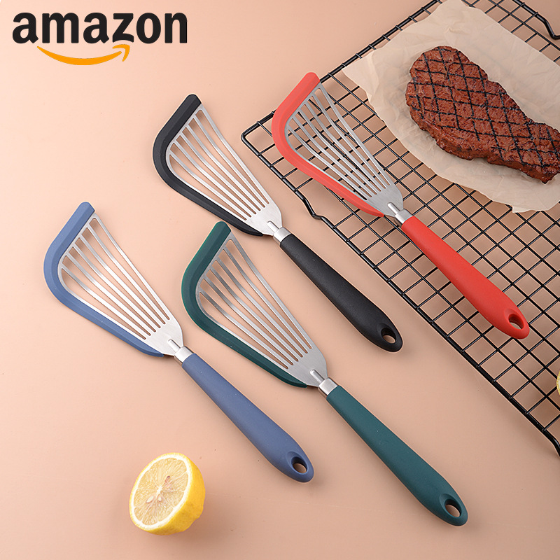 Stainless steel silicone fish spatula non-stick pan high-temperature pan turner kitchen fan-shaped butterfly spatula home use steak turner