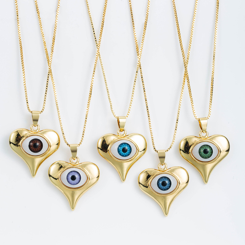 Wholesale Jewelry Heart-shaped Devil Eye Pendant Copper Necklace Nihaojewelry display picture 2