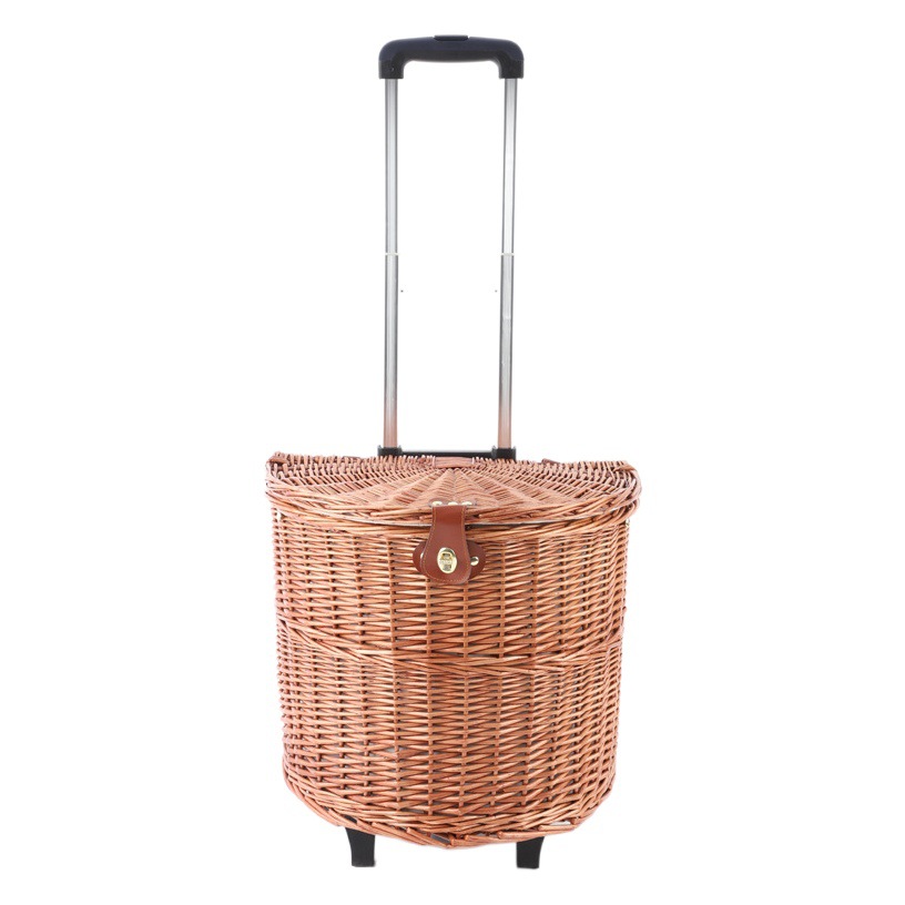 Yiran en stock cesta de almacenamiento de excursión de primavera tipo carro multifuncional caja de comedor al aire libre vajilla de aislamiento con ruedas cesta de picnic de ratán