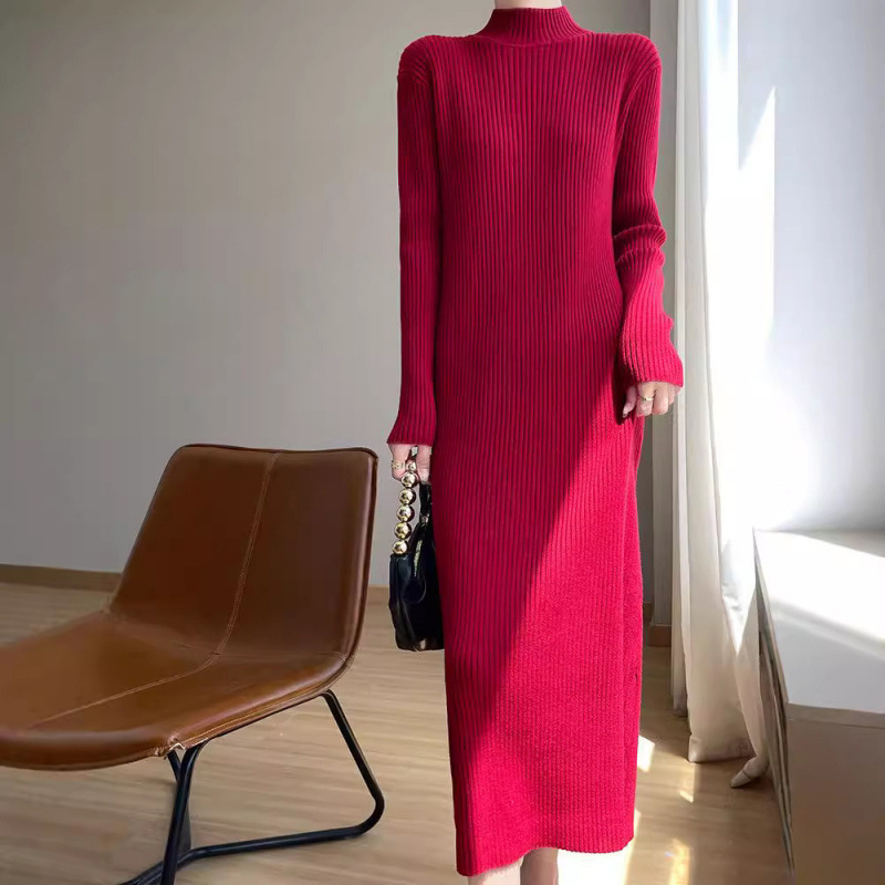 Long dress Autumn and Winter New Half-turtleneck Knitted Inner Long Bottoming Over-knee Thickened Warm A- line Long Dress Long dress Autumn and Winter New Half-turtleneck Knitted Inner Long Bottoming Over-knee Thickened Warm A- line Long Dress