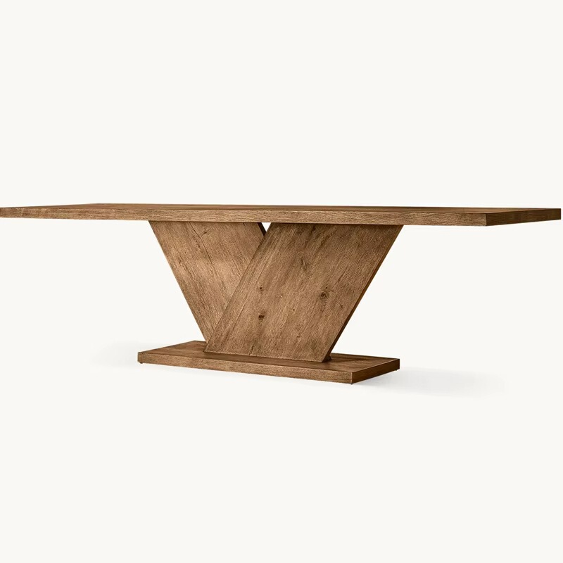 Scandinavian Simple Solid Wood Dining Table Long Design with V-Shaped Legs, Suitable for Family Use