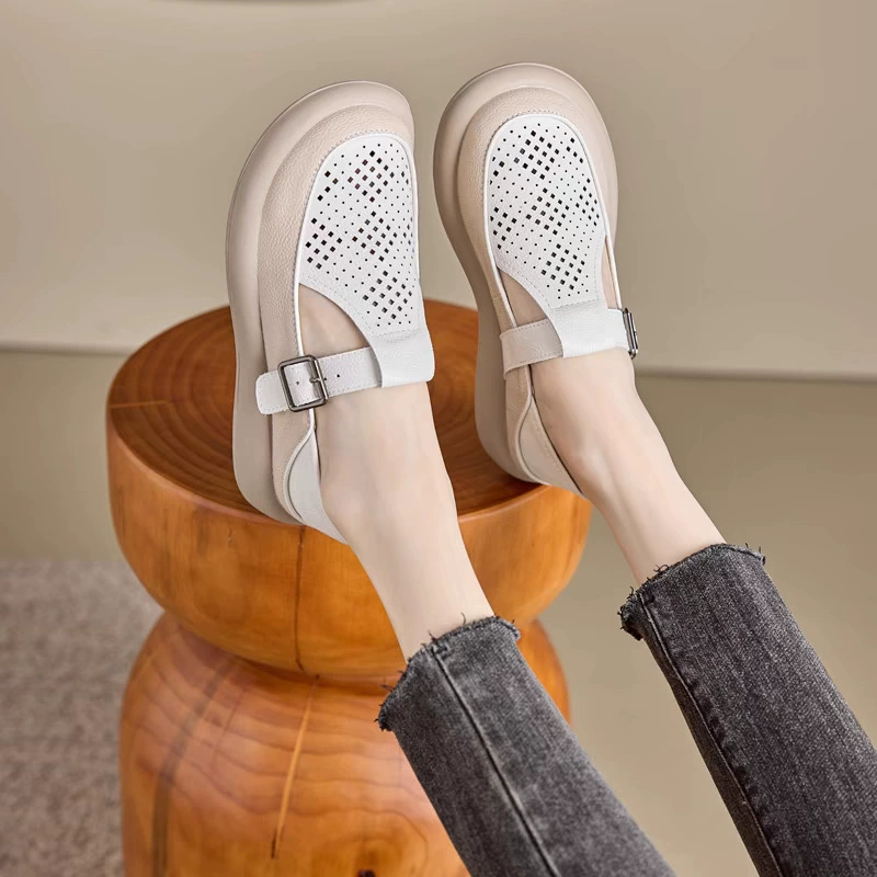 Баотоу сандалии женские мягкие кожаные Lefu обувь 2025 новые летние полые мягкие подошвы