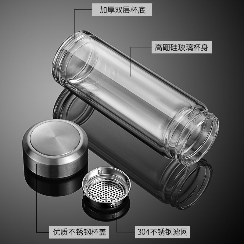 耐摔玻璃杯500ml耐摔高温硼硅双层玻璃杯保护套男士茶杯|undefined