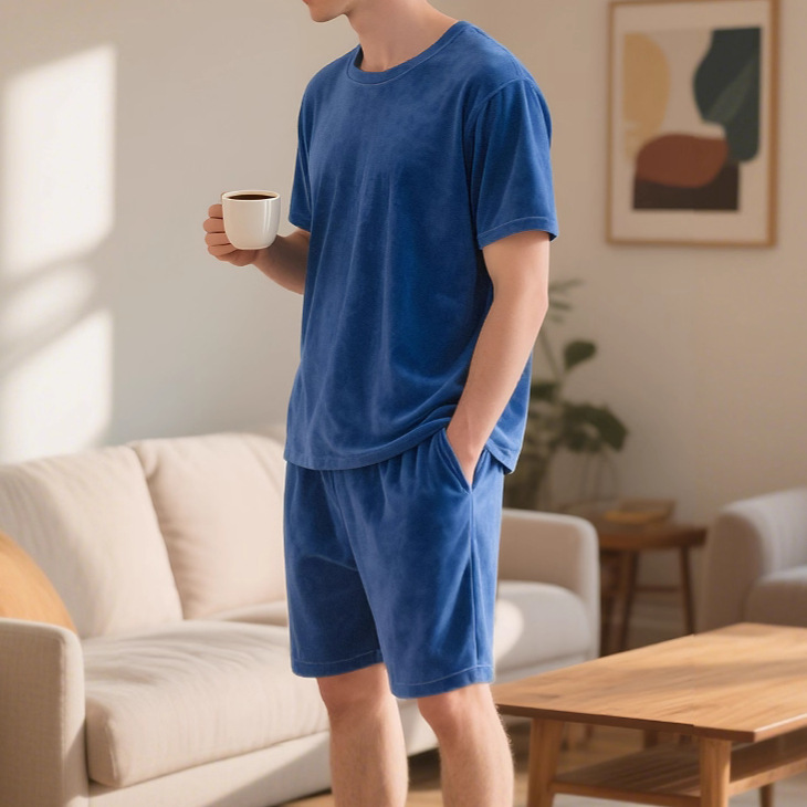26 neue Herren-Shorts mit kurzen Ärmeln, lässig, sportlich, Rundhalsausschnitt, einfarbig, europäischer und amerikanischer Stil_voghion.com