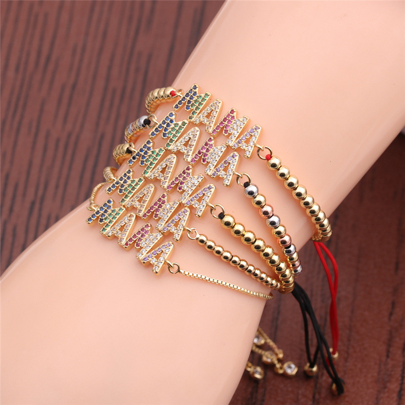 Cross-border European and American Jewelry English Letter Color Zircon Draw MAMA Bracelet Mother's Day Bracelet