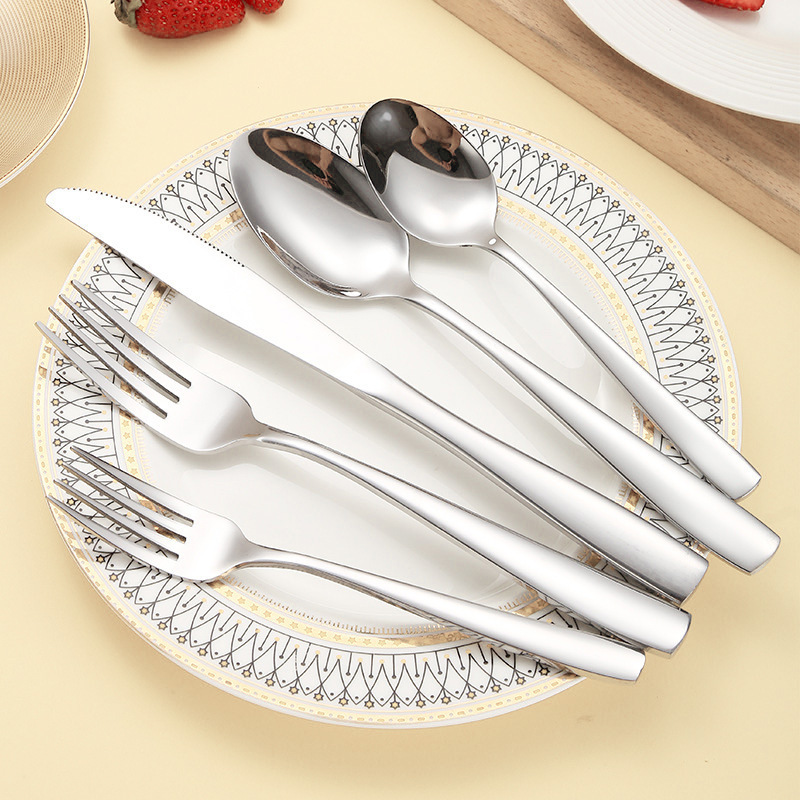 Vajilla de acero inoxidable con cuerpo desnudo de mango cuadrado TEMU transfronterizo para banquetes de boda hotel bistec cuchillo y tenedor comida occidental cuchillo, tenedor y cuchara juego de 20 piezas