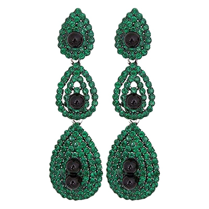 European and American popular retro earrings high-end diamond-embedded gem earrings personality exaggerated long drop earrings earrings