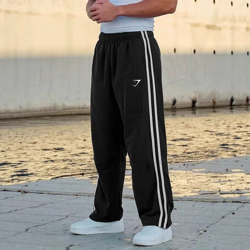 Cross-Border New Men's Fitness Sports Casual Long Pants Straight-Leg Striped Training Cycling Shark Pants Gymshark