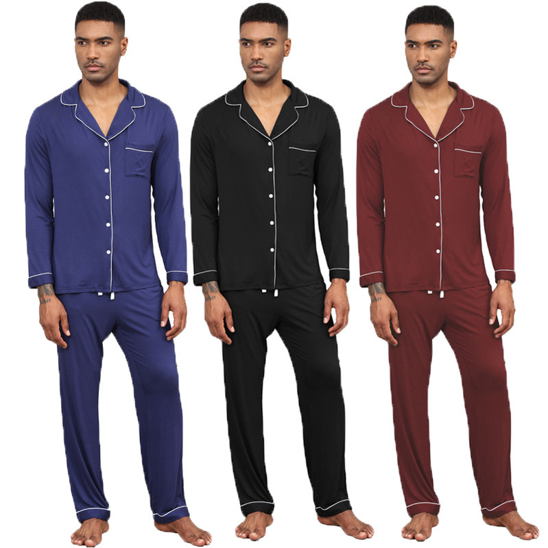 Amazon Cross-border Men's Modal Long Sleeve Pajamas Set Summer Men's Cardigan Home Clothes Spot