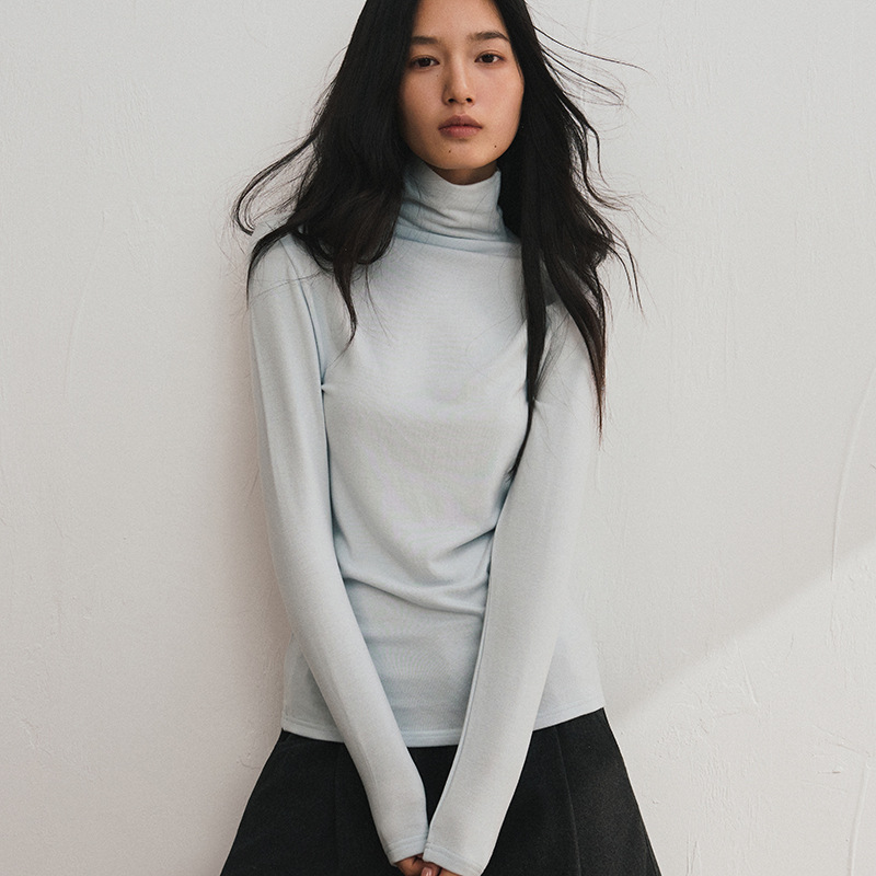 天丝醋酸羊毛打底衫女秋冬莱赛尔修身高领上衣高级感洋气内搭T恤