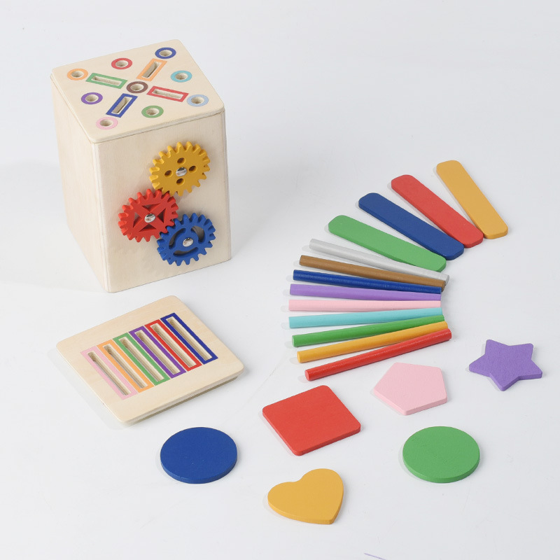 Transfronterizos de la educación temprana de los niños engranajes de forma de la caja objetivo de cognición de color emparejamiento de bloques de construcción caja de monedas Juguetes de madera HJ