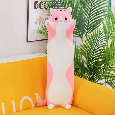 Oyuncaq yastıqlar: wholesale semi-finished long cat leather - pink-50cm