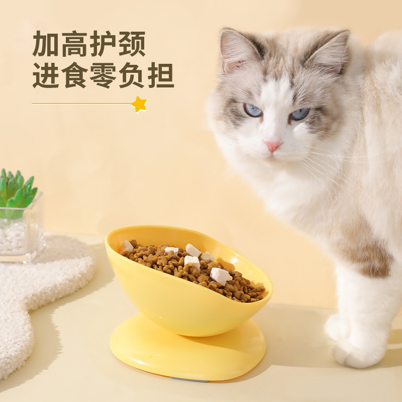 Mascota color sólido de gran diámetro anti-knock gato tazón de cuero Taobao caja original taza de té inclinado único tazón de fuente de mascotas