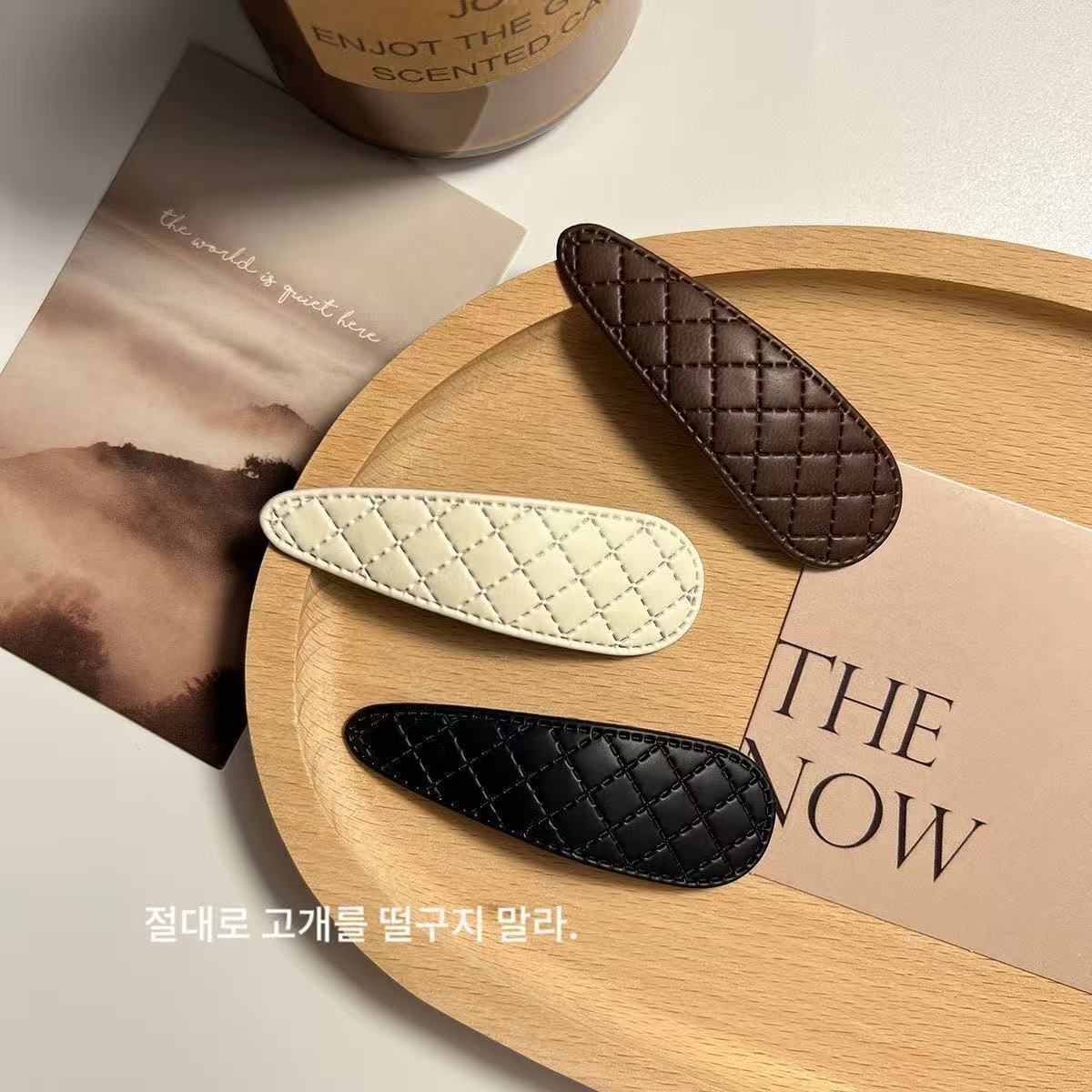 小香风发夹韩版简约百搭菱格纹布艺边夹刘海发卡发饰对夹碎发bb夹