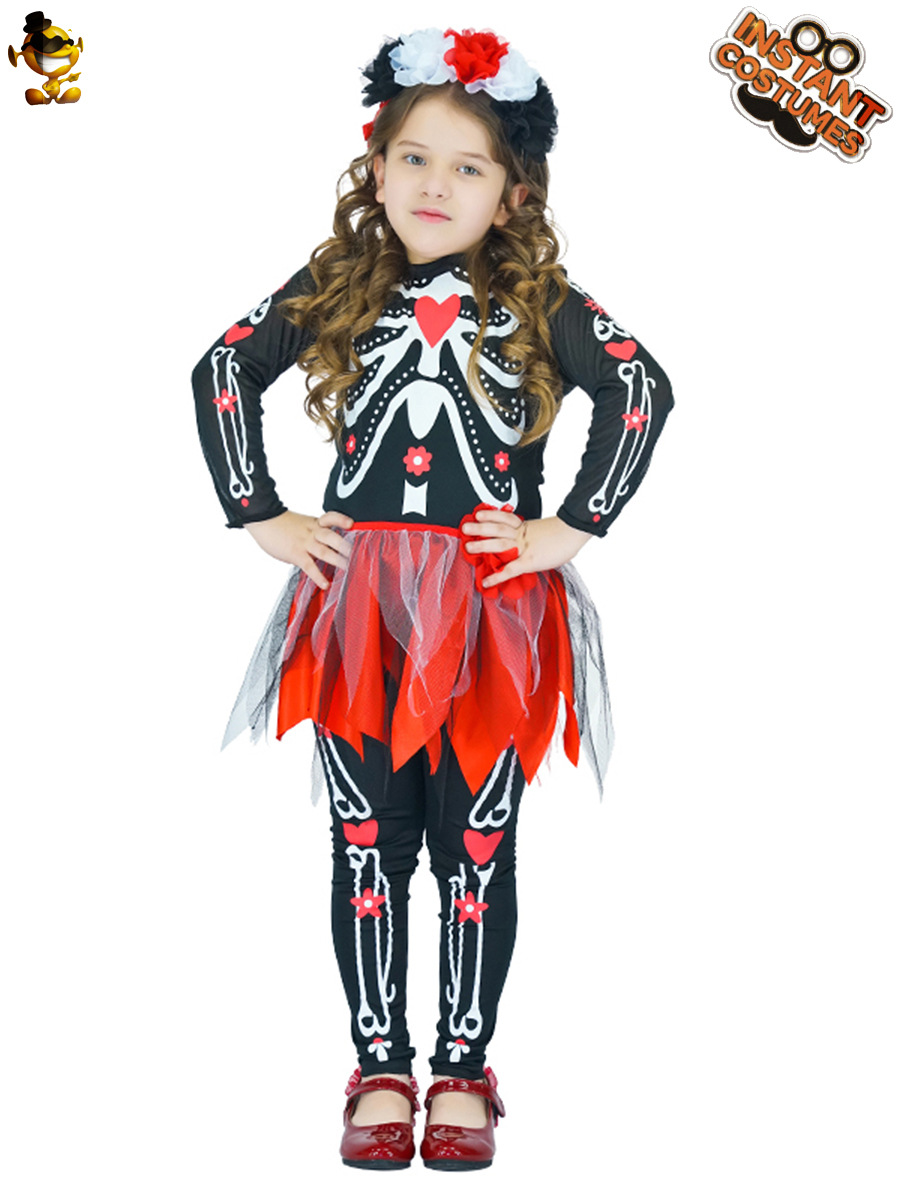 Halloween fantasma Festival DE LOS NIÑOS estilo femenino fantasma hueso cráneo traje etapa rendimiento traje mascarada Cosplay traje