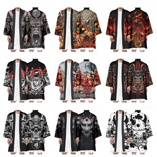 New Chinese Style Dragon Pattern Hanfu Japanese Style Ghost Warrior Cardigan Mid-Length Kimono Haori Cloak Robe 3D Printing