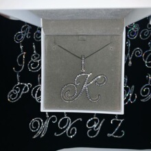 Cursive 26 Initial Letter Pendant Necklace Micro Pave  Cub