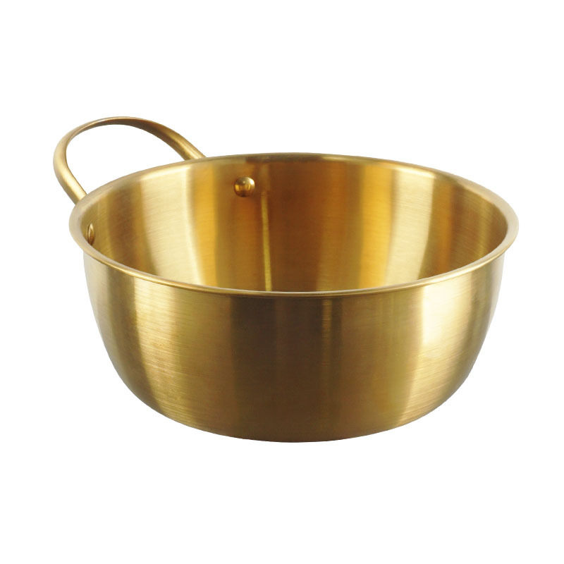 Taza de acero inoxidable coreana con mango, tazón de ensalada grueso, tazón de mezcla fría dorada, tazón de fideos creativo de olla caliente