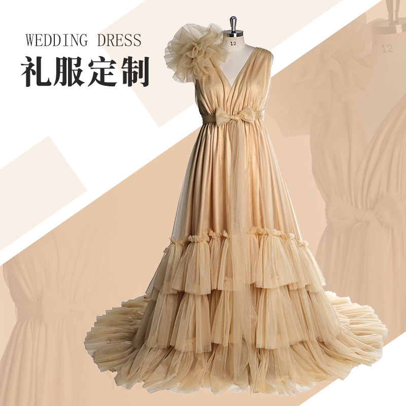 European and American V Neck Maternity Skirt, Mesh Long Skirt, Photography and Photo Skirt, Elegant Chiffon Multi-Color Dress Evening Dress