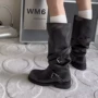 秋冬复古羊皮皮带扣骑士靴