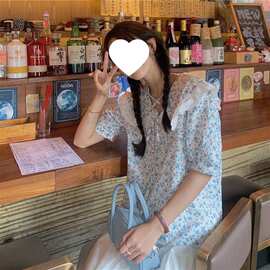 日系甜美短袖衬衫女2026夏新款花边娃娃领学生衬衣设计感碎花上衣