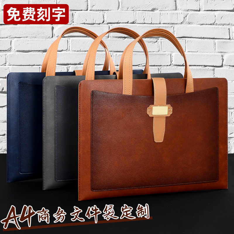 Bolsas de archivos transfronterizas a4 bolsas de archivos portátiles de cuero de negocios bolsas de archivos de contrato bolsas de archivo se pueden imprimir logotipos fijos