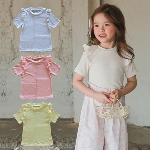 Baby Girl Short Sleeve T-Shirt Summer Dress 100% Cotton Base Shirt 3-10 Years Old Children Plain Color Versatile T-Shirt Direct Sale Cross-border