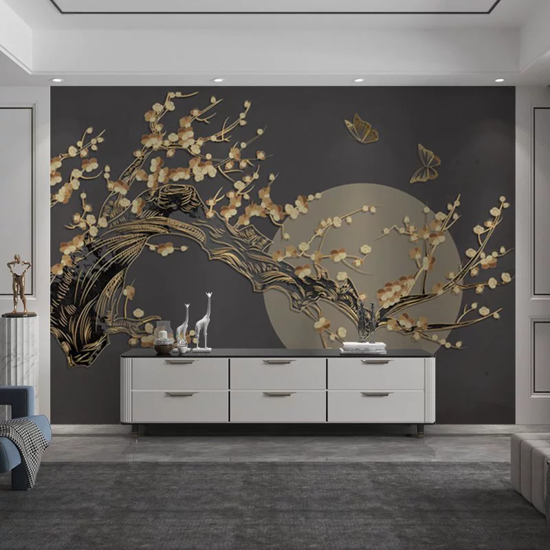 Китайский стиль гостиная фон обоев современная hand-painted цветущая слива светлая роскошь декоративные обои трёхмерная рельефная живопись водонепроницаемая