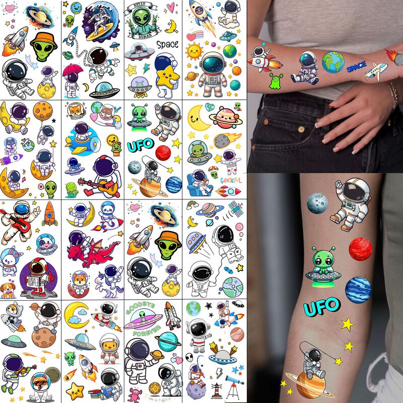 Cross-border cartoon astronaut temporary tattoo stickers, long-lasting realistic arm stickers, TEMU European and American Tattoo Amazon