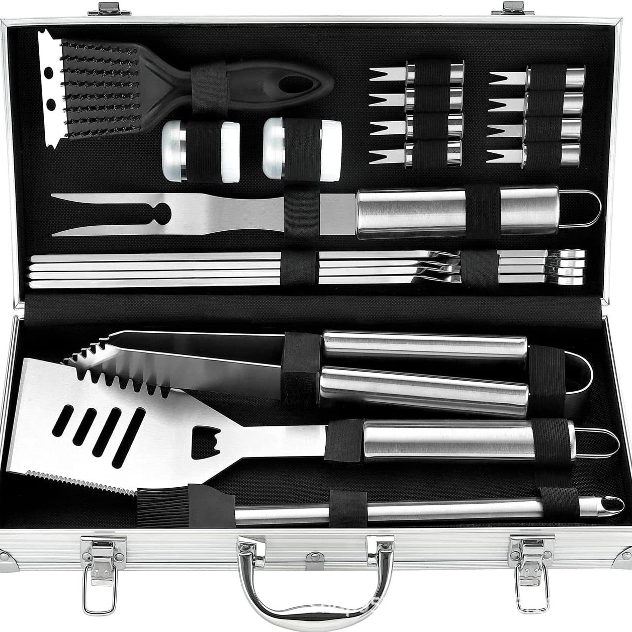 Spot Source Fabricante BBQ Juego de barbacoa de bolsa de tela Oxford Juego de abrazadera de pala de acero inoxidable Juego de asa de tubo redondo para hornear