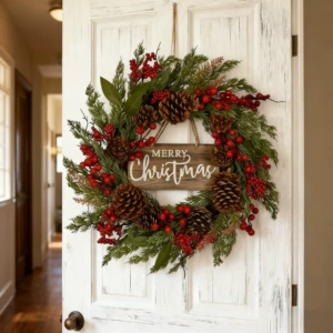 Трансграничная рождественская красная фруктовая гирлянда merryChristmas деревянная вывеска сосновая шишка дверь висит мертвые ветки настенные украшения