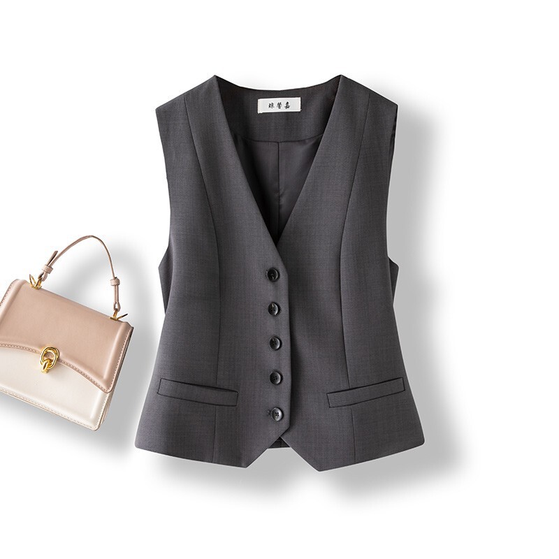 Gray Suit Vest Women's Outer Vest 2025 Autum New Sleeveless Layered Short Classy Versatile Vest