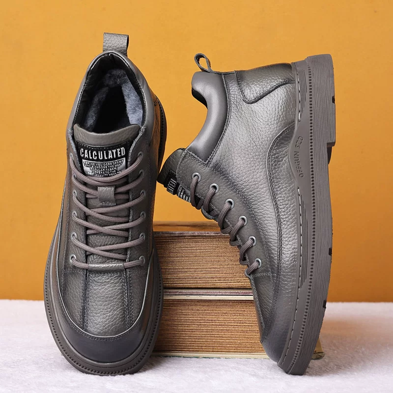 Winter leather shoes, keep warm high footwear for leisure for leather shoes, cowhide, genuine leather