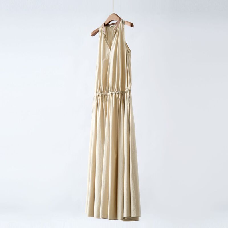 Queen of Aura! Summer New Style Leather Collar Shoulder-Slimming Sleeveless Waist-Cinching Long Dress for Women