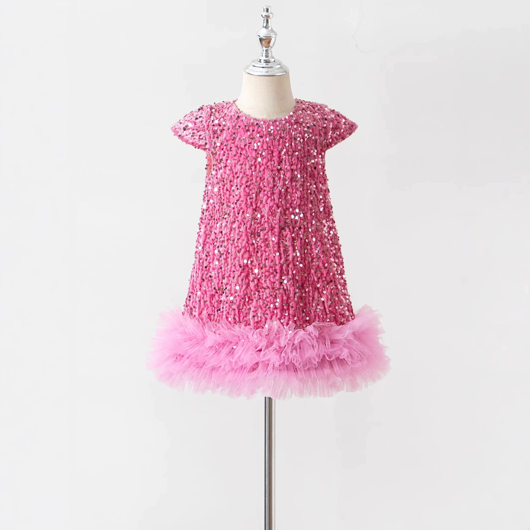 Новое платье для девочек в стиле принцессы, модель 2025 года, для рождественской вечеринки, с пайетками, без рукавов, для малышей от года