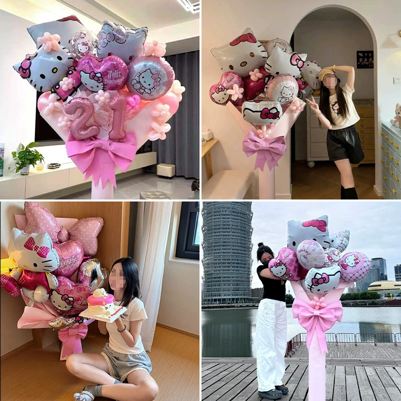 Hello Kitty, шарик, набор материалов, ракетка, букет