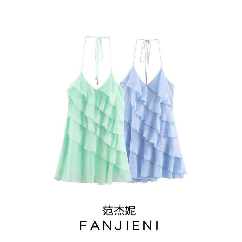 ZR Foreign Trade Wholesale European and American Style Women's Clothing French Style Elegant Layered Decorative Halter Neck Dress 8235487 ZR Foreign Trade Wholesale European and American Style Women's Clothing French Style Elegant Layered Decorative Halter Neck Dress 8235487