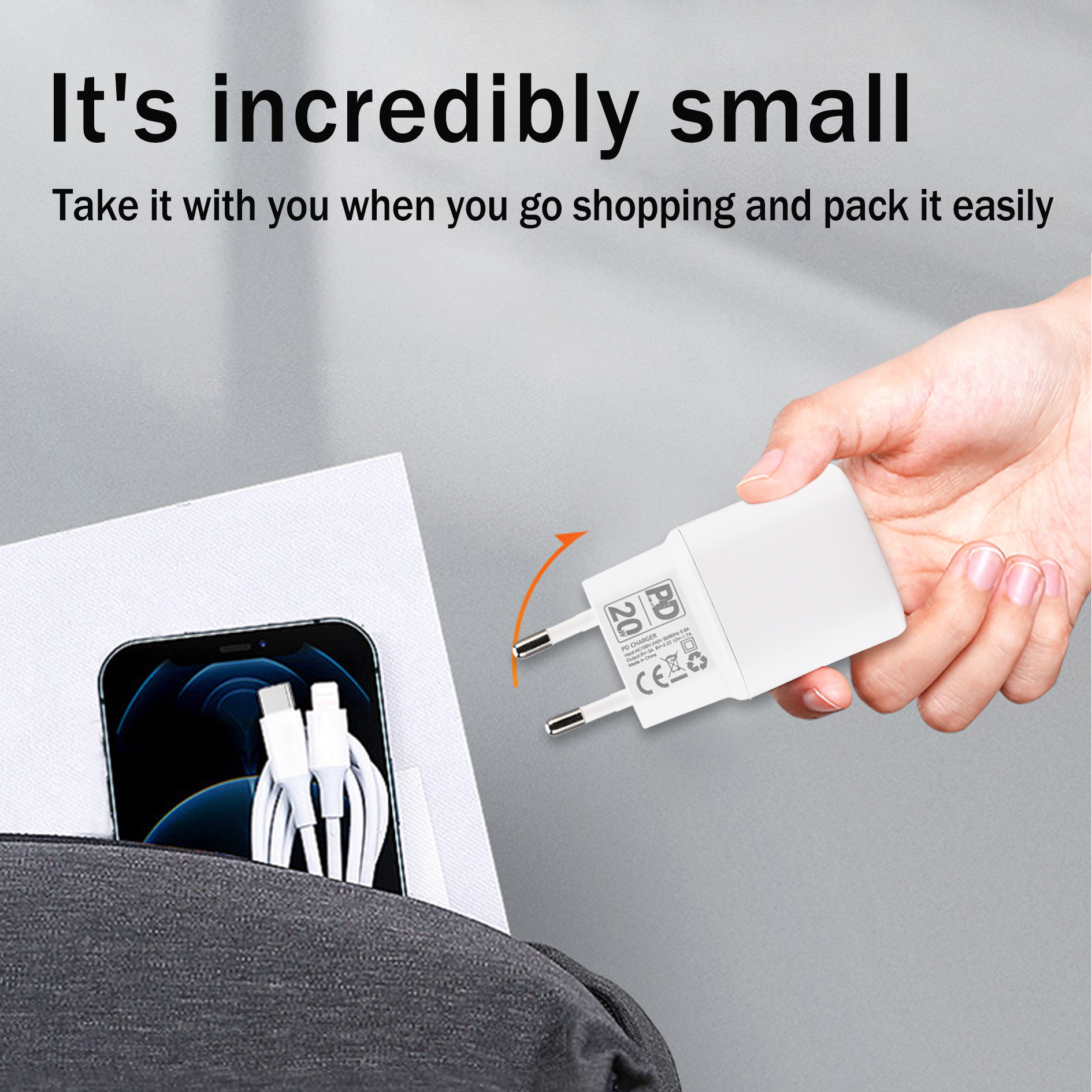 PD20W充电器快充充电头20w双口QC3.0+PD英澳规快充充电器