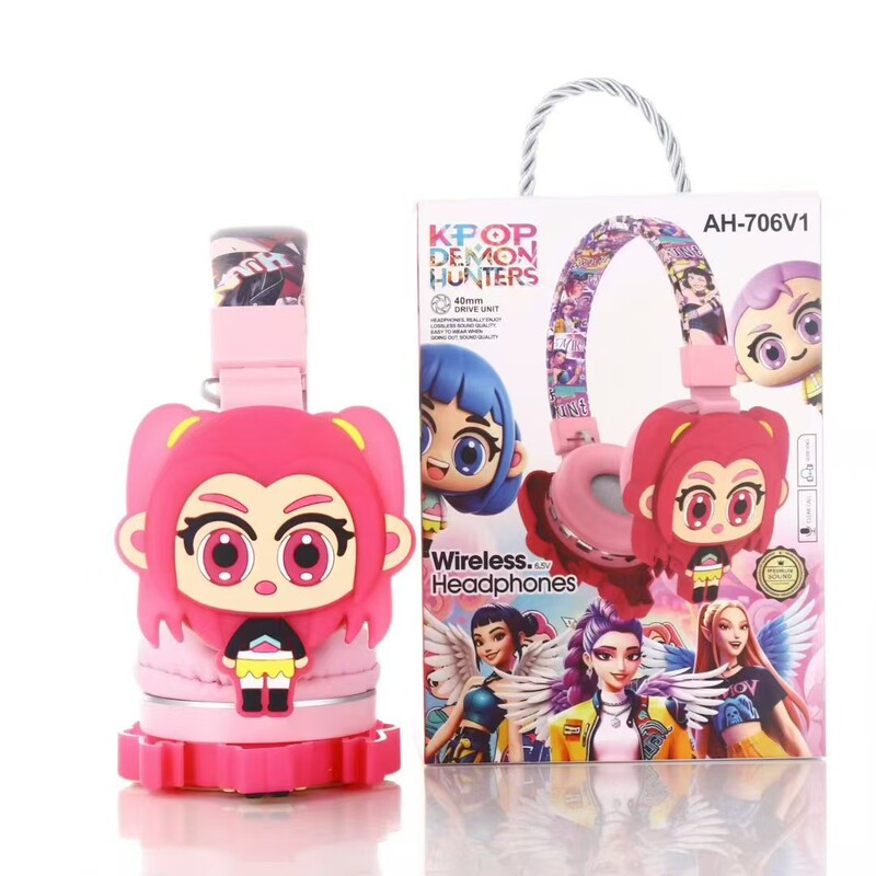 AH-706V1 Demon Slayer KPOP Cute Headset with Colorful Print, Wireless Bluetooth Cartoon Headphones for Cross-Border Export