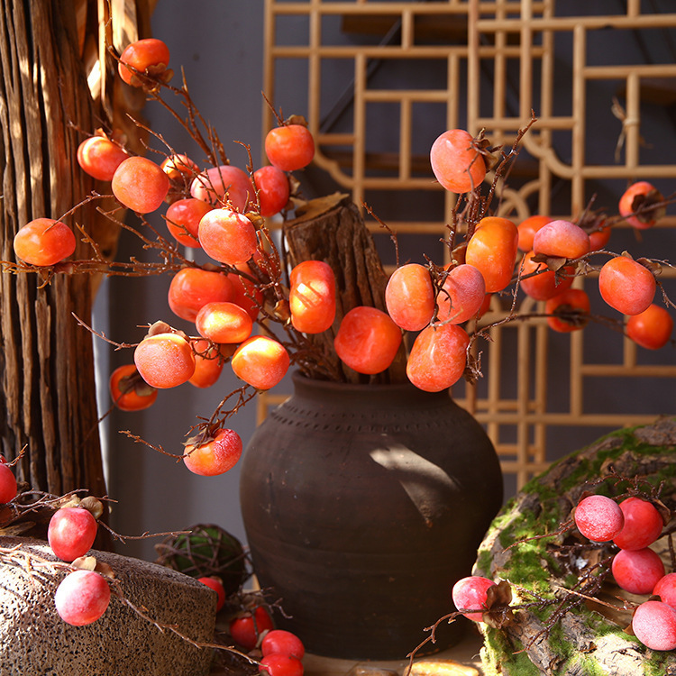 Simulated Persimmon Single Branch False Flower Chinese Home Ornaments Bucket New Year Flower Ornaments 5 Head 7 Head Frost Simulated Fruit Simulated Persimmon Single Branch False Flower Chinese Home Ornaments Bucket New Year Flower Ornaments 5 Head 7 Head Frost Simulated Fruit