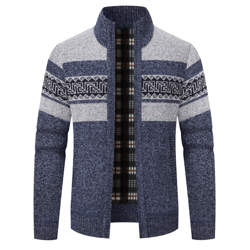 Comercio exterior ropa de hombre encapuchada de invierno más vello engrosado suéter de manga larga cuadrilátero juvenil coreano cardigán de hombre camisa de punto