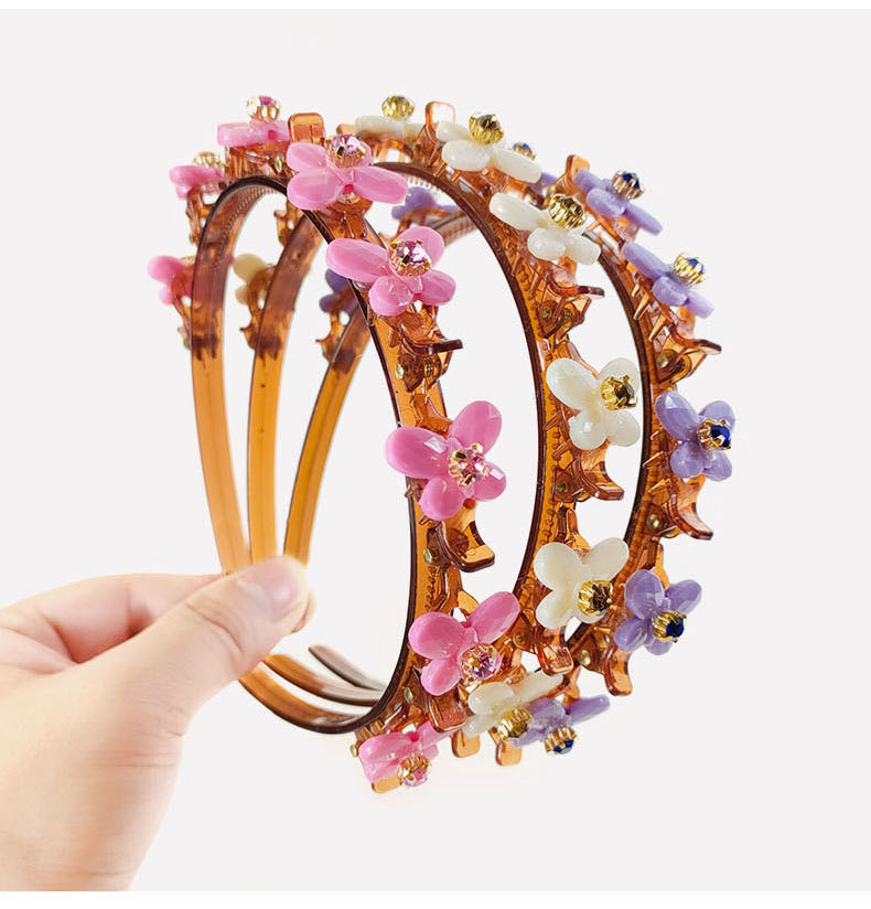 Fashion Rhinestone Acrylic Four-leaf Headband With Teeth display picture 5